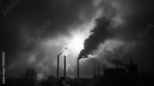Industrial Pollution, A Grim Black and White Landscape