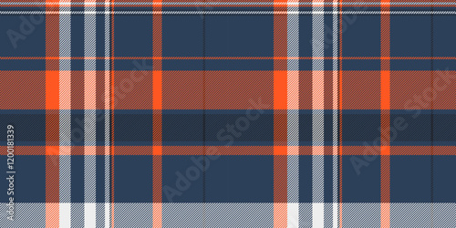 Vibrant orange and navy plaid pattern.  Perfect for textile design, apparel, or website backgrounds.  Clean, modern aesthetic with a classic feel. Ideal for fallwinter themed projects.