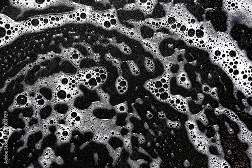 Wallpaper Mural Foam texture. White bubbles on a black background. Washing a frying pan. Soapy texture. Cleaning process backdrop. Smudges of water with detergent. Torontodigital.ca