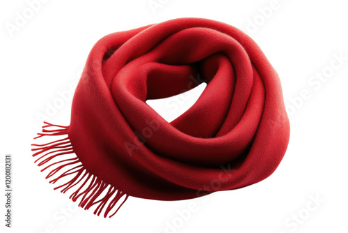 Soft red scarf made of warm fabric draped elegantly on a plain background