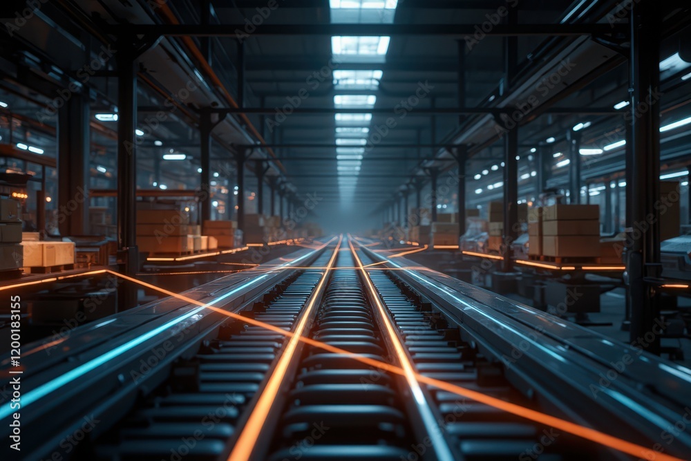 a long train track in a factory a long train track in a factory