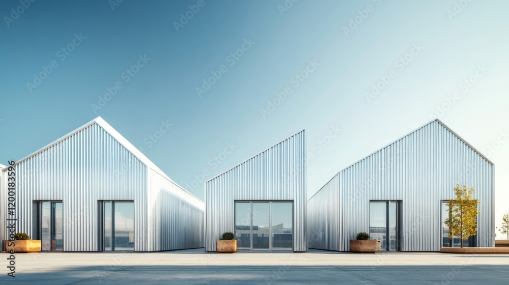 Fototapeta premium Stunning Modern Industrial Buildings Under Clear Sky