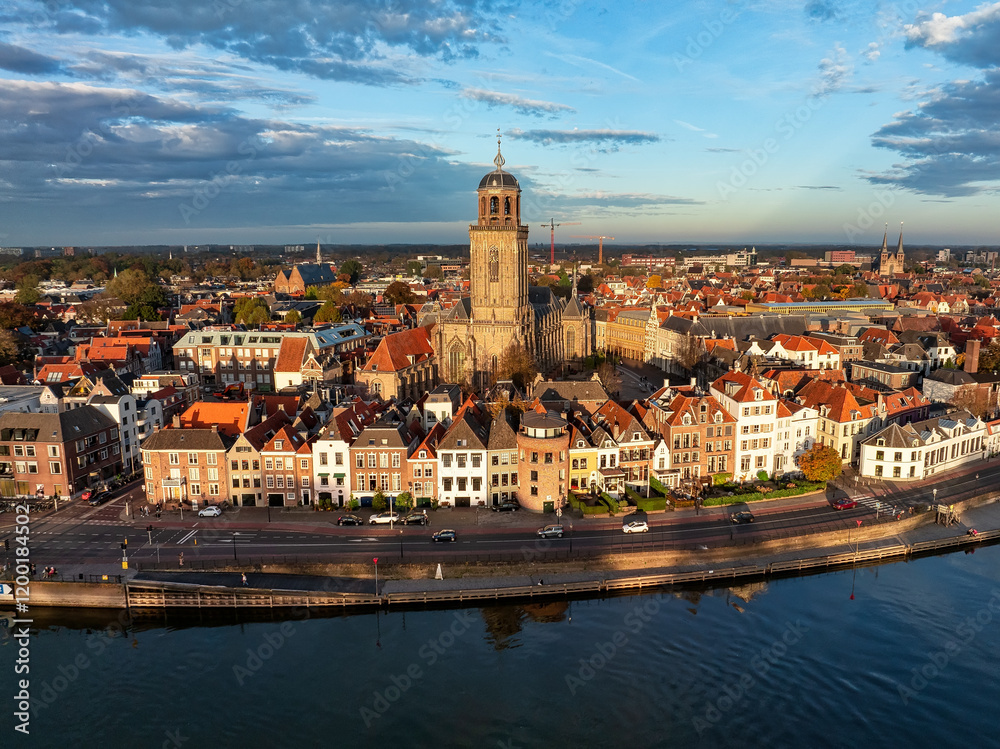 Aerial view to the city of Deventer in the Netherlands