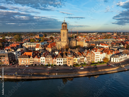 Obraz na płótnie Aerial view to the city of Deventer in the Netherlands w salonie