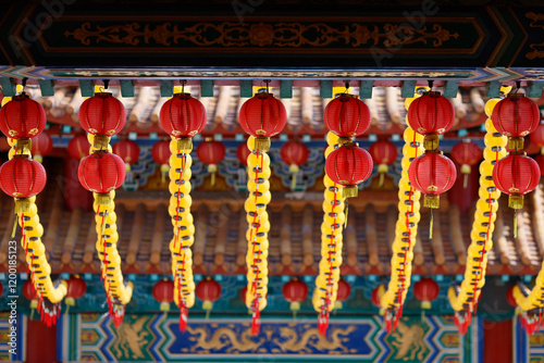 Photography Lanterns decorations at chinese Thean Hou Temple dedicated to the goddess Mazu and Guan Yin