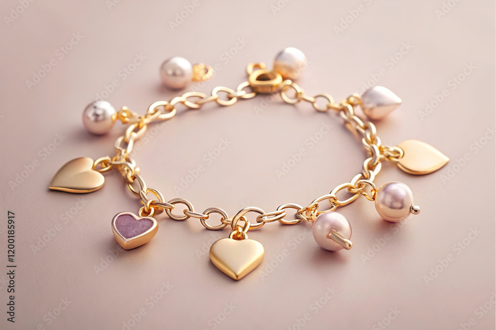 Delicate charm bracelet with miniature hearts and accents Delicate charm bracelet with miniature hearts and accents