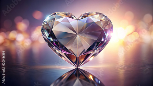 Heart-shaped crystal paperweight reflecting light