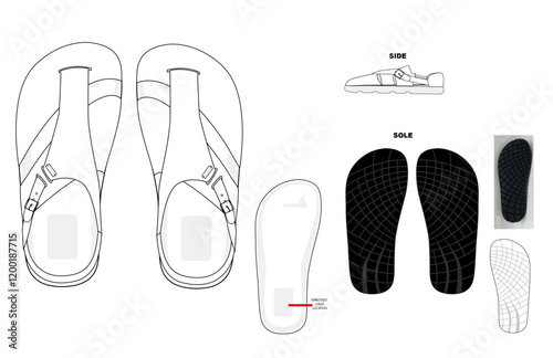 closed toe mule with buckle technical drawing photo