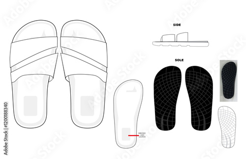 slip on double strap shoe technical drawing 