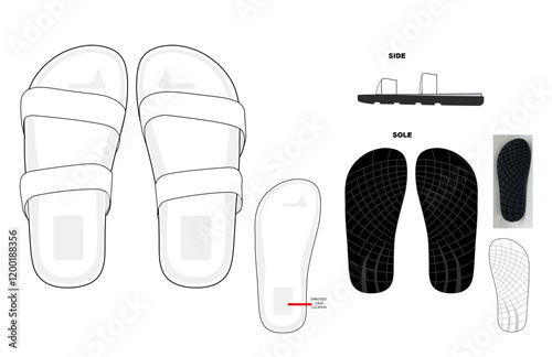 slip on double strap with sole technical drawing