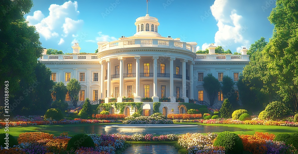 Fototapeta premium White building with columns beside a pond