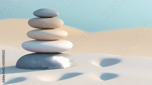 Seashore pebbles zen, nature's calm, colorful stones. Minimalist Zen Garden. Illustration