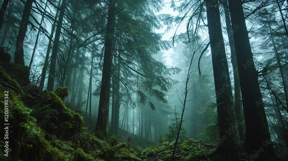 Fototapeta premium dense foggy mystical forest,.Generative AI