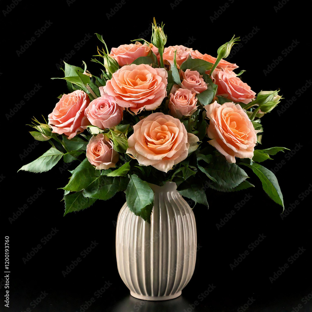 Fototapeta premium Pink Roses in a vase - Anniversary Bouquet 