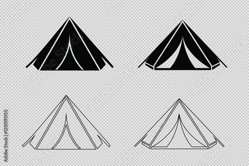 camping tent vector set with silhouettes and line art. Perfect for outdoor, adventure, and travel-themed designs