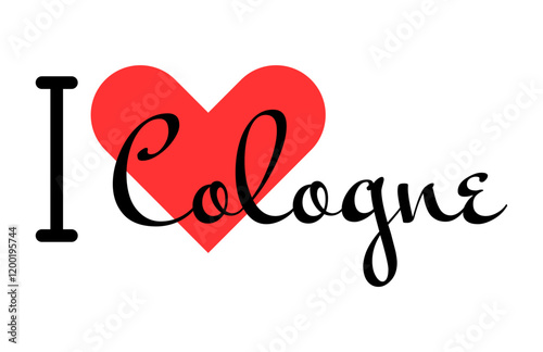 I love Cologne, city of Germany. Hand drawn letters with red heart. Vector illustration lettering, modern design