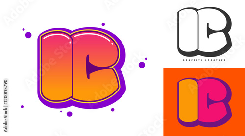 IC logo design for festival or party. Initial letter i and c in graffiti style. Creative modern lettering company name of font typography. Kids trendy logotype or identity.