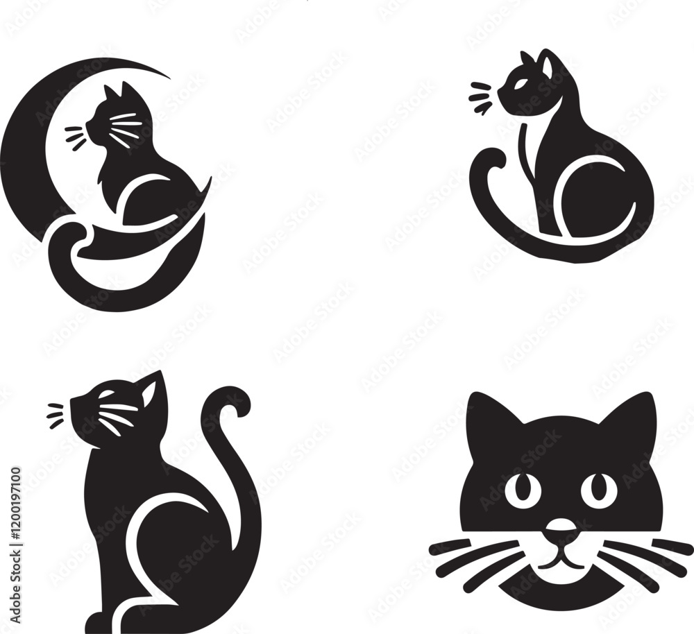 cat vector silhouette icon on white background cat vector silhouette icon on white background