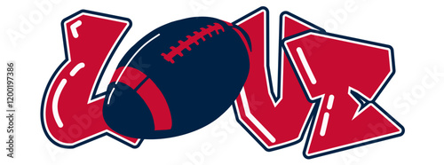 love - Navy blue and red  football ball, sport vector graphics, hockey, for street art - graffiti lettering typography - art illustration - multicolor - writen	