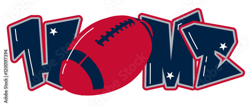 home - Navy blue and red  football ball, sport vector graphics, hockey, for street art - graffiti lettering typography - art illustration - multicolor - writen	