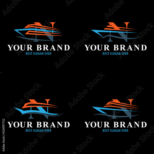 Speedboat combined with initial letter N logo. fast boat logo. yacht logo. cruise ship logo