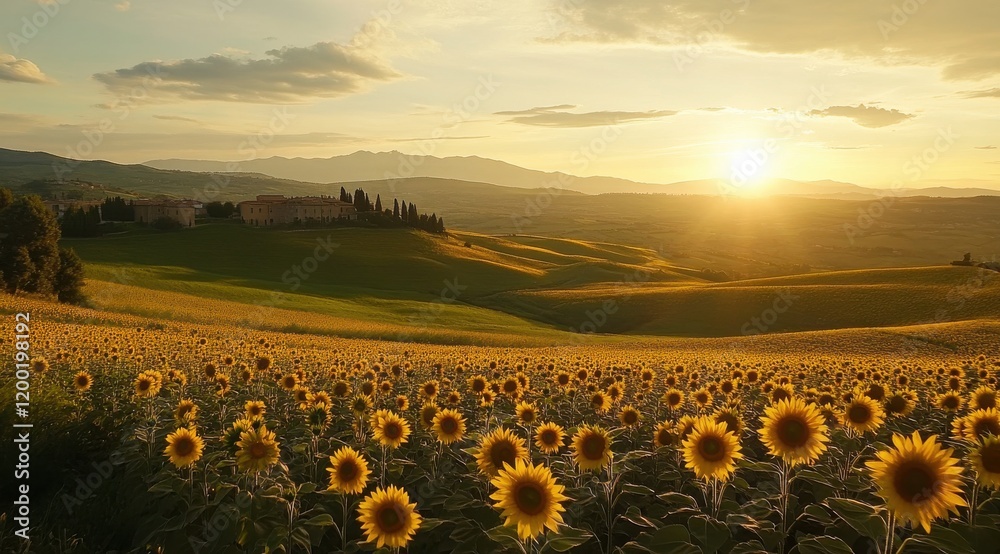 Fototapeta premium Breathtaking view of sunflowers blooming in the rolling hills