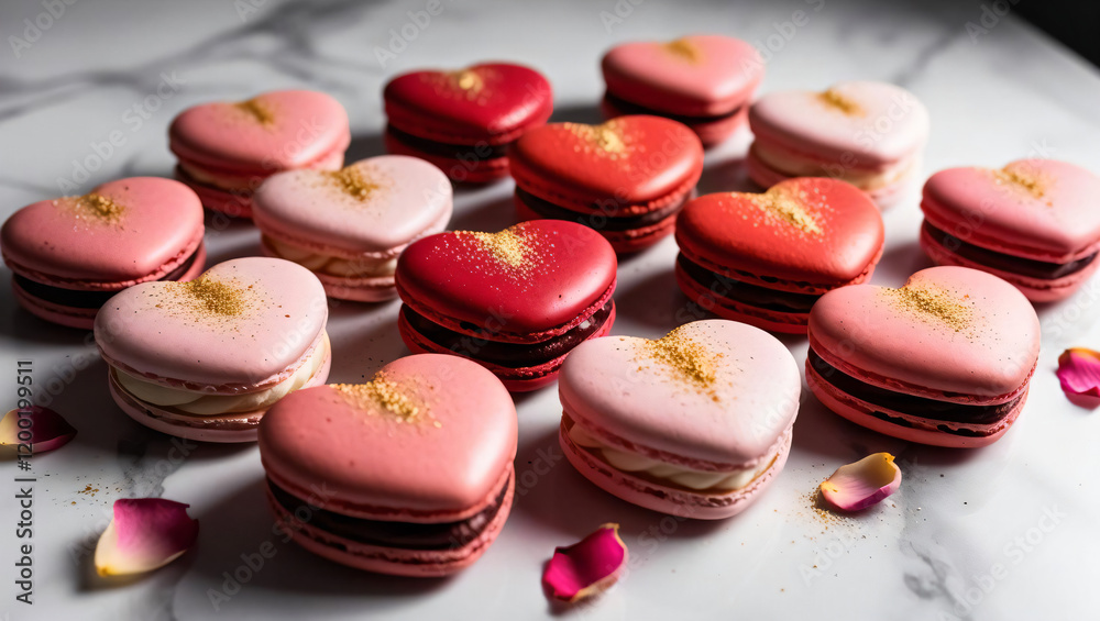 Heart-Shaped Macarons on a Marble Surface Heart-Shaped Macarons on a Marble Surface
