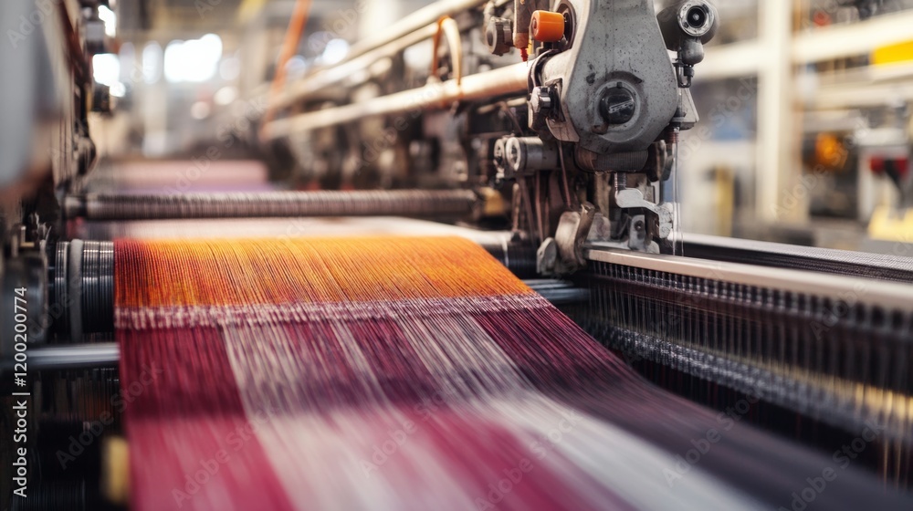 Fototapeta premium A US textile factory worker operating a weaving machine, isolated on a seamless white background,