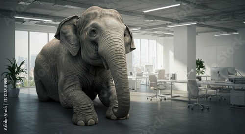 Seeing the elephant in the room, animal, mammal, problem, office