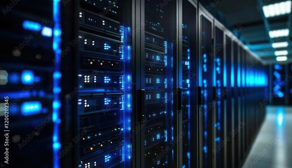 Dark tech server room filled with computer racks. Secure environment hosts critical systems. Advanced tech facilities support data centers. Digital infrastructure for crypto mining. Modern datacenter Dark tech server room filled with computer racks. Secure environment hosts critical systems. Advanced tech facilities support data centers. Digital infrastructure for crypto mining. Modern datacenter