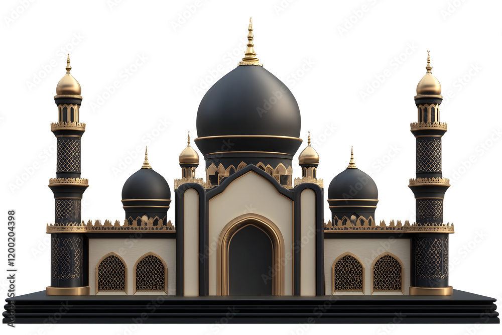 Obraz premium intricate mosque with domes and minarets in traditional islamic architecture isolated png transparent background