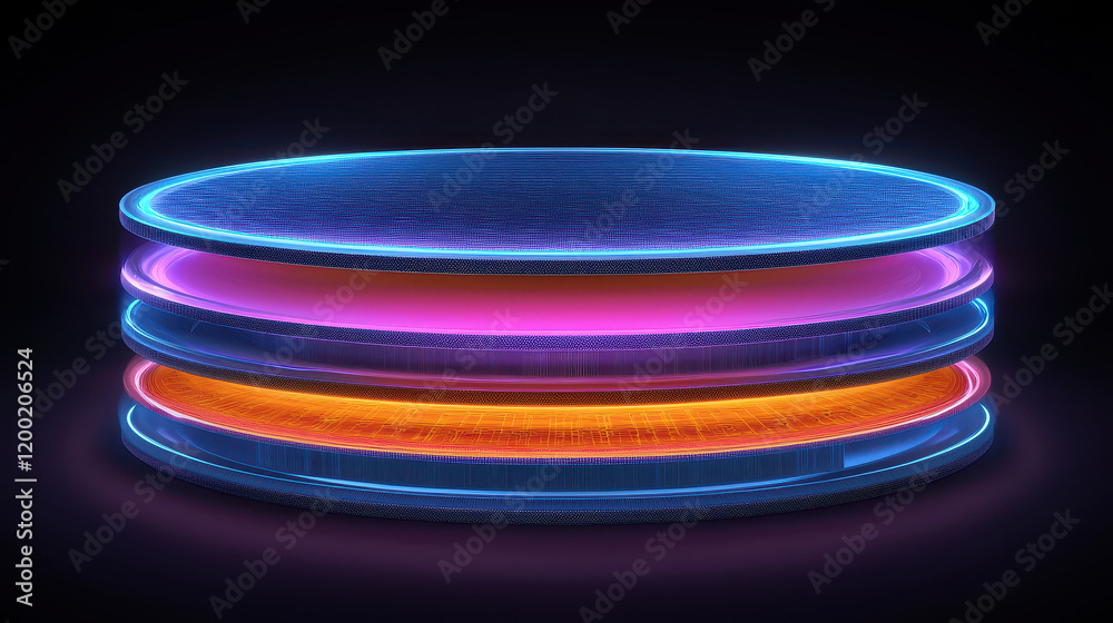 Cross-section view of a graphene supercapacitor highlighting its layered structure and luminous energy storage capabilities in vibrant colors Cross-section view of a graphene supercapacitor highlighting its layered structure and luminous energy storage capabilities in vibrant colors