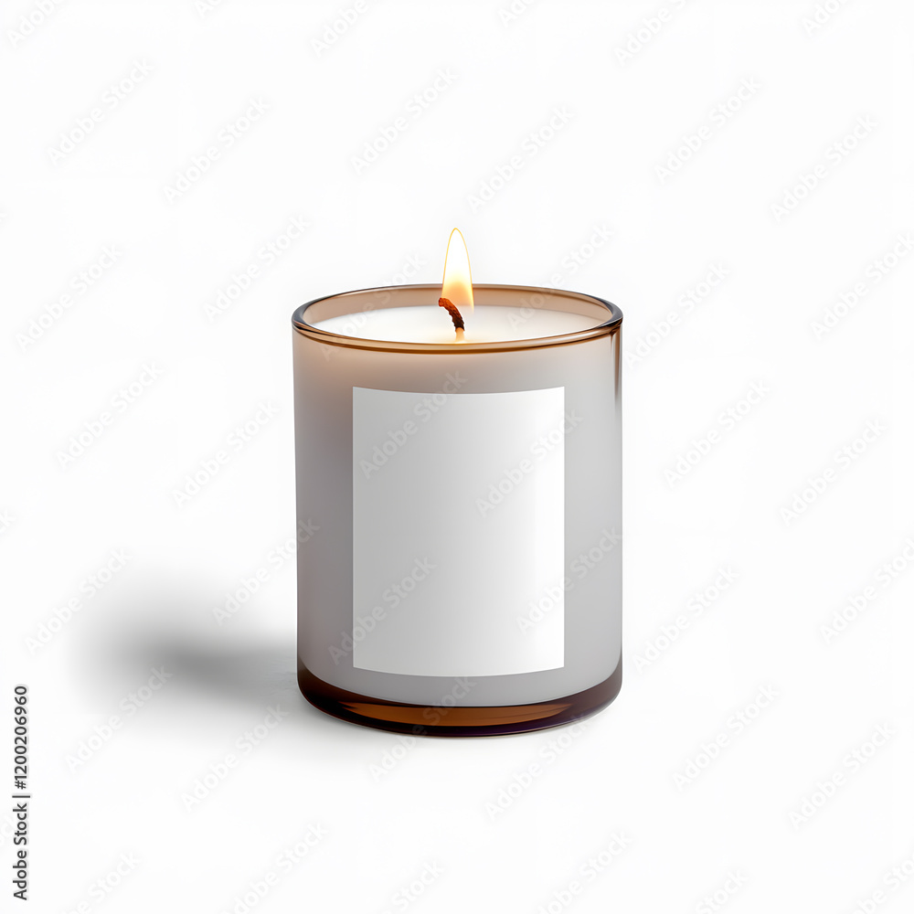 Burning candle in glass holder mockup isolated on white background Burning candle in glass holder mockup isolated on white background