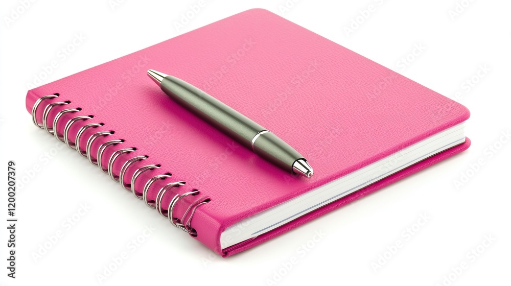Stylish pink notebook with metal pen for office or school use Stylish pink notebook with metal pen for office or school use