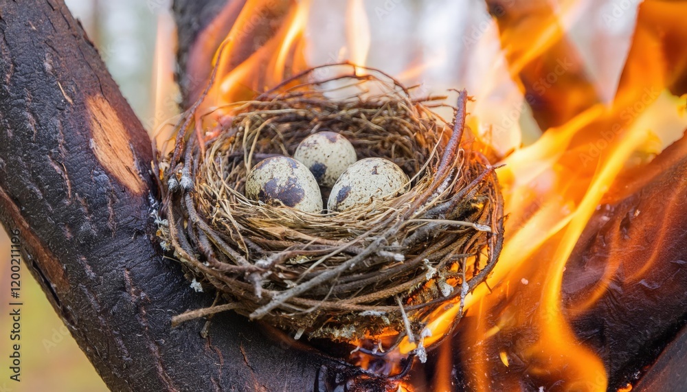Firefly nest with eggs amidst the forest fire, captured in a moment of danger and survival Firefly nest with eggs amidst the forest fire, captured in a moment of danger and survival