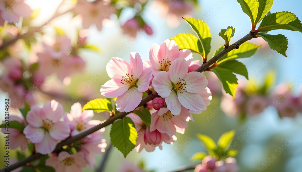 Close-Up of Spring Flowers Blooming on a Branch