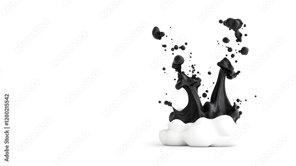 Black Liquid Swirl and Splash with Droplets isolated on white background
Black Liquid Swirl and Splash with Droplets isolated on white background