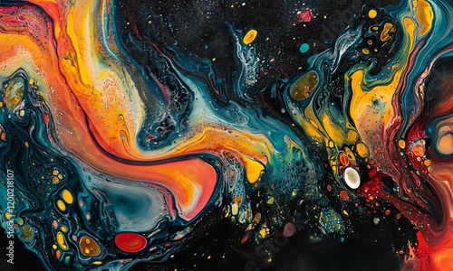Abstract Acrylic Pour Painting: Cosmic Swirls of Color photo