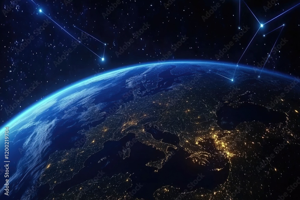 Worldwide Communication: A Satellite's View of Global Connectivity with Illuminated Cities on Earth from Space Worldwide Communication: A Satellite's View of Global Connectivity with Illuminated Cities on Earth from Space