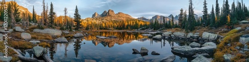 Vibrant Autumn in the Colorado Rocky Mountains: A Panoramic Landscape of Majestic Peaks and Colorful Forests