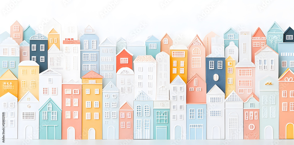 City made from paper cut buildings, pastel colors illustration City made from paper cut buildings, pastel colors illustration