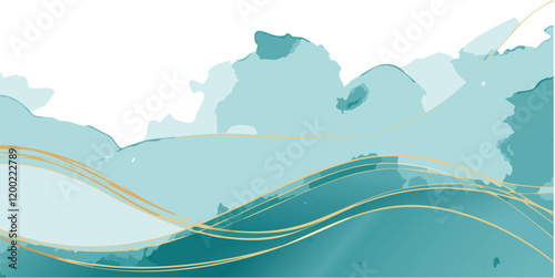 Liquid wave effect print. Watercolor turquoise  abstract background vector illustration, with aquarelle, brush-drawn curves, lines, splash, wallpaper. brush strokes.
