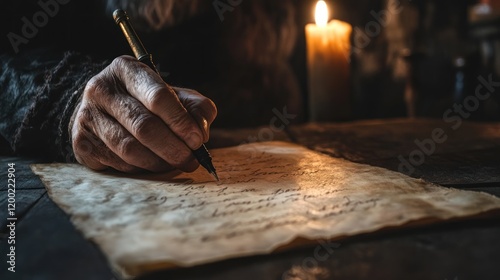 The Ancient Hand: A Candlelit Scribing photo