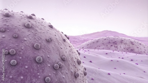 Futuristic landscape with purple spherical forms