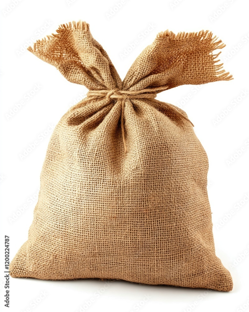 Isolated Tied Burlap Sack on White Background - Natural Fabric Material for Eco-Friendly Packaging Isolated Tied Burlap Sack on White Background - Natural Fabric Material for Eco-Friendly Packaging