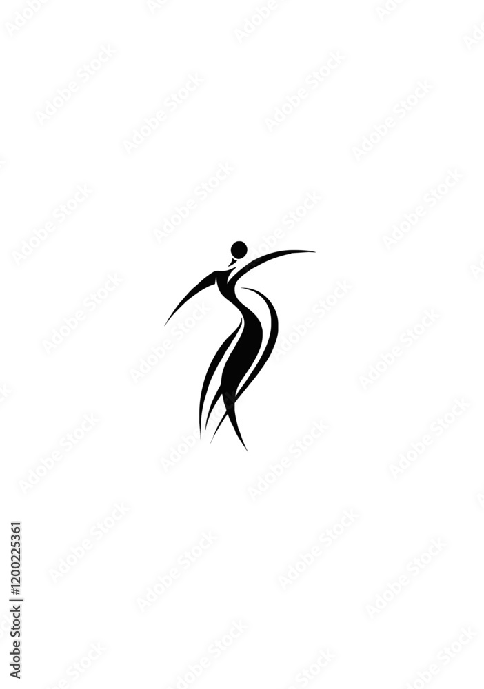 Obraz premium Abstract Female Silhouette in Flowing Motion with Artistic Lines in Black and White Vector Illustration