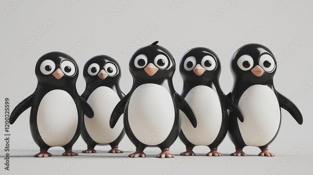 Obraz premium Animated character 3D image og a group of penguins