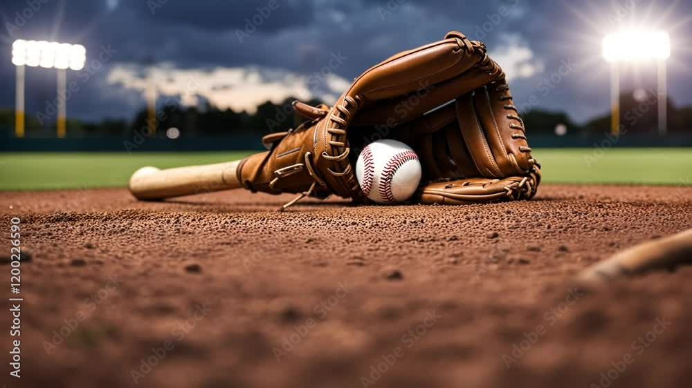 Baseball glove and ball.