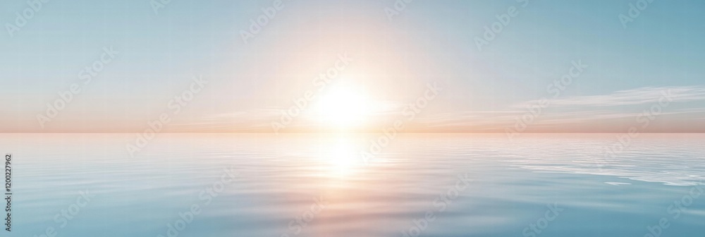 Obraz premium Tranquil sunset over calm ocean waters with gentle waves reflecting sunlight at twilight. Generative AI