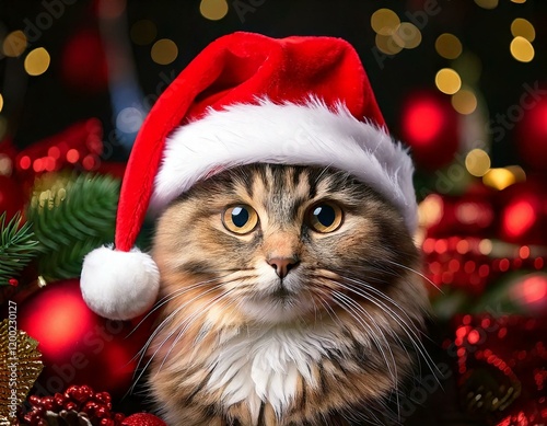 Niedliche Katze mit Weihnachtsmütze – Festliches Weihnachtsmotiv photo